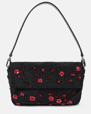 STAUD Timmy Floral Beaded Shoulder Bag - Black