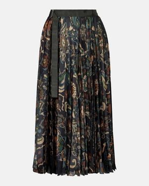 Sacai Floral Pleated Midi Skirt - Black