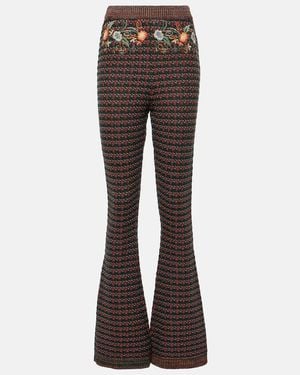 Etro Embroidered High-Rise Flared Trousers - Brown