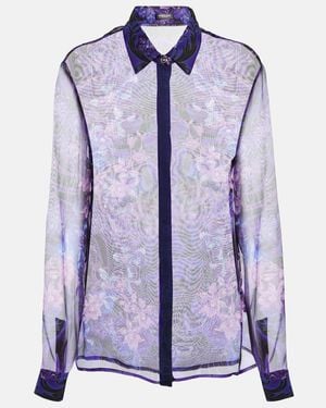 Versace Floral Silk Chiffon Shirt - Purple