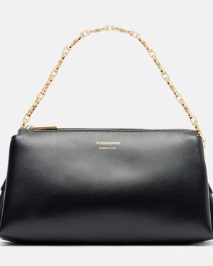 Ferragamo Gancini Mini Leather Shoulder Bag - Black