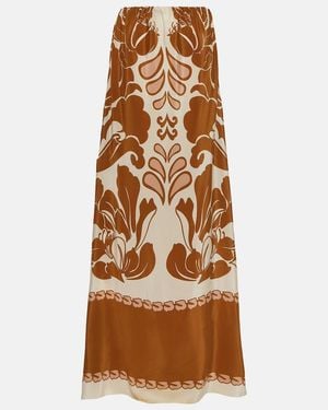 Adriana Degreas Printed Strapless Silk Maxi Dress - Brown