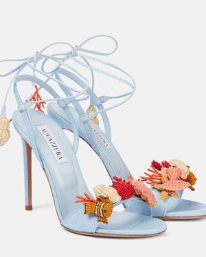 Aquazzura Marea Raffia Sandals - Blue