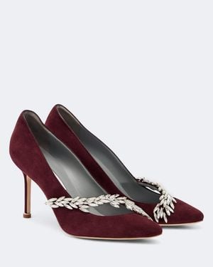 Balenciaga X Manolo Blahnik Embellished Suede Pumps - Red