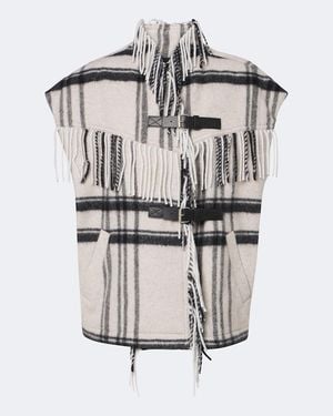 Isabel Marant Ginesa Checked Fringed Wool-Blend Vest - White