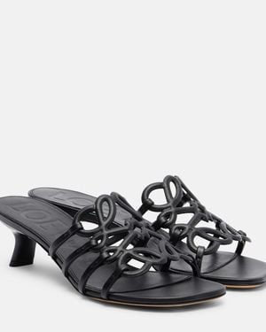 Loewe Petal Anagram Leather Mules - Black