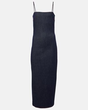 Alaïa Dark Stretch Denim Dress With Shoulder Straps - Blue