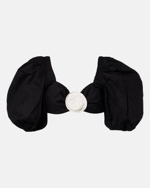 Adriana Degreas Floral-Applique Cotton-Blend Crop Top - Black