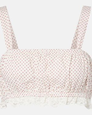 Posse Marlowe Lace-Trimmed Polka-Dot Cotton Crop Top - Pink