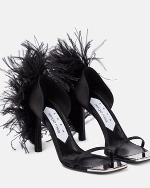 Area X Sergio Rossi Amazona Feather-Trimmed Sandals - Black