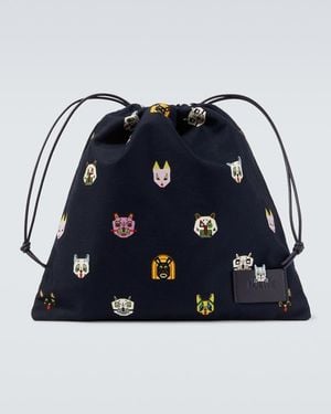 Loewe X Louis Wain Leather-Trimmed Cotton Pouch - Blue