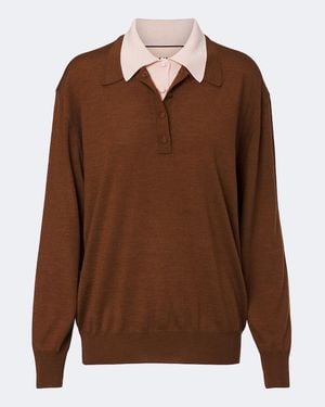 Plan C Polo En Laine Et Soie - Marron