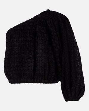 Eres Twist One-Shoulder Silk And Cotton Jacquard Top - Black