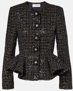 Safiyaa Tomomi Sequined Peplum Tweed Jacket - Black