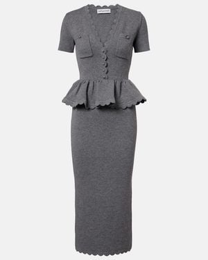 Self-Portrait Scalloped Peplum Midi Dress - Grey