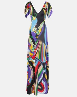 PUCCI Orchidee And Iride Jersey Gown - Blue