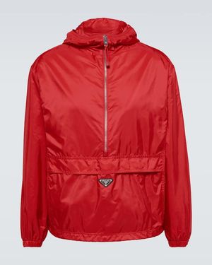 Prada Enamel-Logo Hooded Jacket - Red