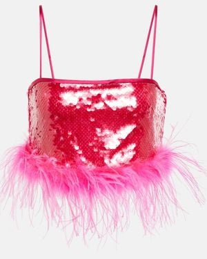 GIUSEPPE DI MORABITO Sequined Feather-trimmed Crop Top - Pink