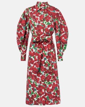 Carolina Herrera Floral Cotton-Blend Shirt Dress - Red