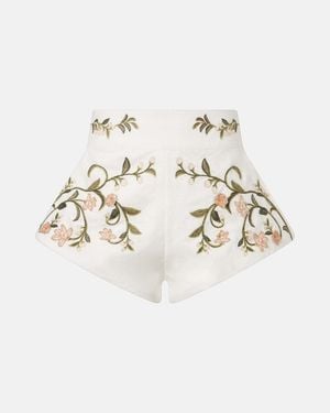 Agua Bendita Gatti Embroidered Linen Shorts - Natural