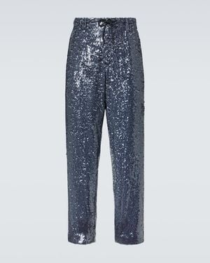 Dries Van Noten Sequined Straight Trousers - Blue