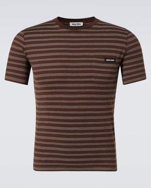 Miu Miu Striped Cotton Jersey T-Shirt - Brown