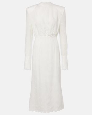 Magda Butrym Vestido Midi De Mezcla De Seda, Lana Y Algodon Bordado - Blanco