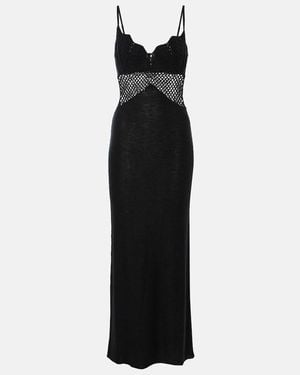STAUD Tara Crochet-Trimmed Cotton Maxi Dress - Black