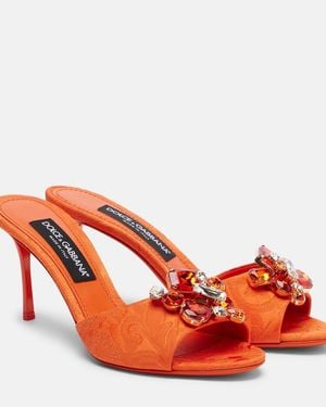 Dolce & Gabbana Embellished Brocade Mules - Red
