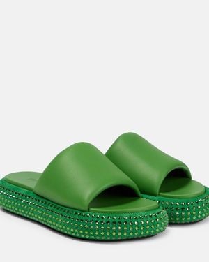 JW Anderson Embellished Leather Slides - Green