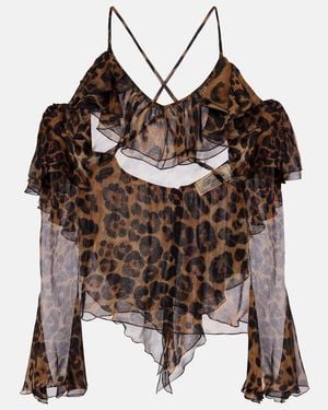 Blumarine Leopard-Print Draped Silk Top - Brown