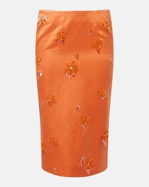 ShuShu/Tong Verzierter Midirock Aus Leinen Und Seide - Orange