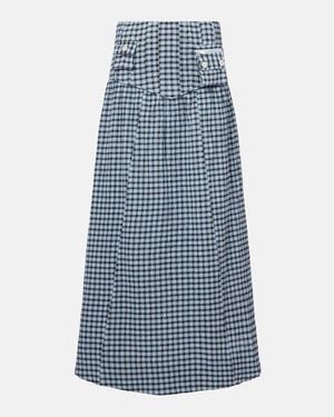 Ganni Gingham High-Rise Cotton-Blend Maxi Skirt - Blue