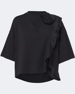 Max Mara Ruffled Cotton Jersey T-Shirt - Black