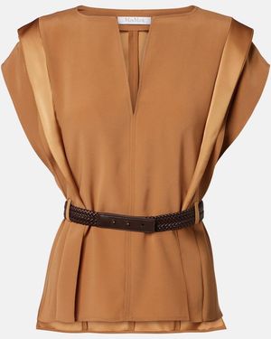 Max Mara Belted Crepe Top - Brown