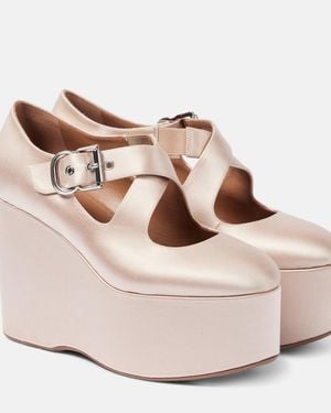Alaïa 110 Satin Platform Wedges - Natural