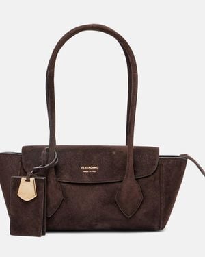 Ferragamo Firenze Small Suede Tote Bag - Brown