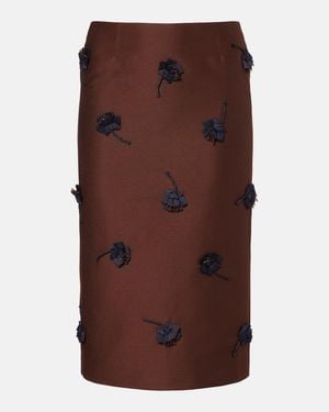 ShuShu/Tong Floral-Applique Midi Skirt - Brown