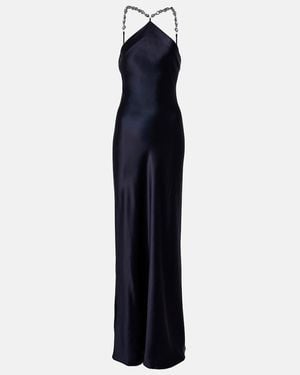 STAUD Cadence Halterneck Satin Slip Dress - Blue