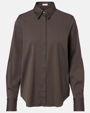 Brunello Cucinelli Monili Cotton-Blend Poplin Blouse - Brown