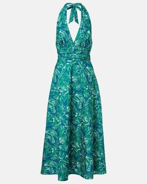 Max Mara Printed Halterneck Cotton Midi Dress - Blue