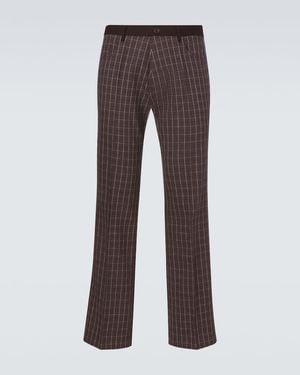 Wales Bonner Country Checked Linen-Blend Straight Trousers - Brown