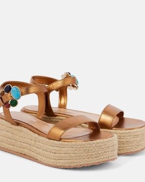 Gianvito Rossi Metallic Leather Platform Espadrilles - Brown