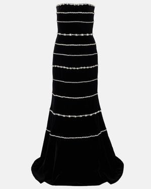 Costarellos Shaula Crystal-Embellished Cotton Velvet Bustier Gown - Black