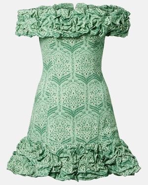 Agua Bendita Jardin Ruffled Cotton-Blend Poplin Minidress - Green