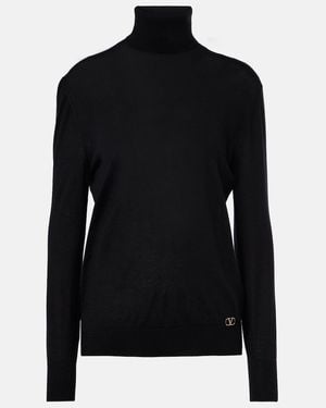 Valentino Rollkragenpullover Aus Kaschmir Und Seide - Schwarz