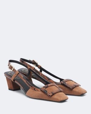 Roger Vivier Belle Vivier Snake-Effect Suede Slingback Court Shoes - Brown
