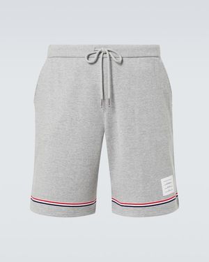 Thom Browne Striped Mid-Rise Cotton Shorts - Grey