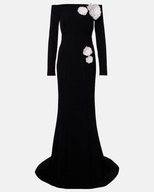Safiyaa Rory Floral-Applique Crepe Gown - Black