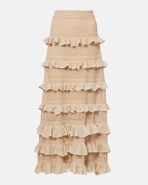 Zimmermann Ruffled Metallic Pointelle-knit Midi Skirt - Natural